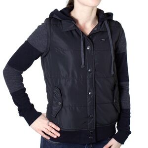 RVCA Black and Gray Thermal Puffer Vest Hoodie size Medium